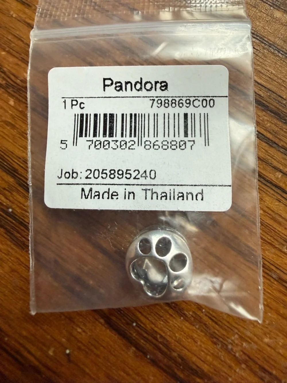 Pandora Openwork Paw Print Charm, Silver (New) - Picture 1 of 8